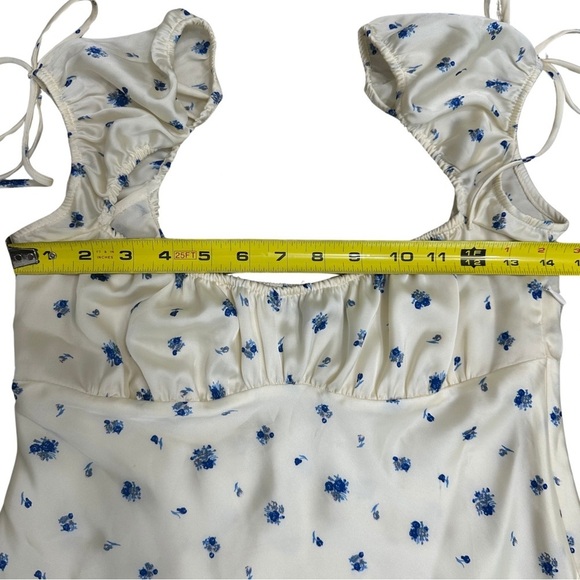 Zara Babydoll Mini Floral Dress SZ Medium Cream Blue Cottagecore GUC READ - Picture 6 of 8